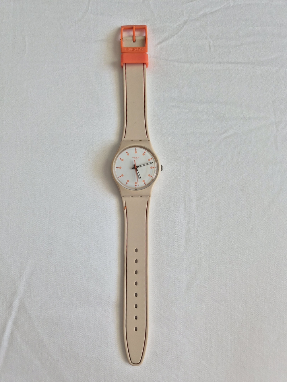 Swatch Beige and Coral Silicone Strap Watch